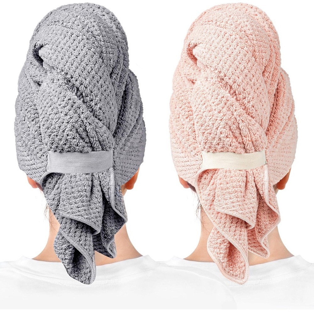 Gray and Pink Hair Towel Wrap Set